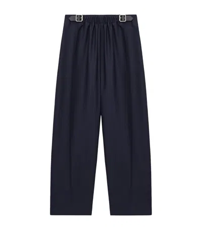 Loewe Womens Navy Blue Belted Wide-leg Wool-silk Blend Trousers