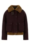 Loewe Cotton Blend Jacket With Faux Shearling Collar In Burgundy