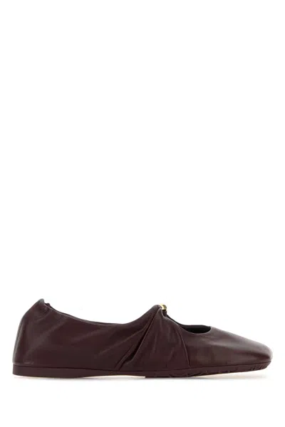 LOEWE BURGUNDY NAPPA LEATHER PEBBLE BALLERINAS