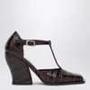 Loewe Burgundy Onda T-bar Pumps In Embossed Leather In Burgundy