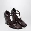 Loewe Burgundy Onda T-bar Pumps In Embossed Leather Women In Brown