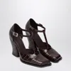 Loewe Burgundy Onda Tbar Pumps In Embossed Leather In Black