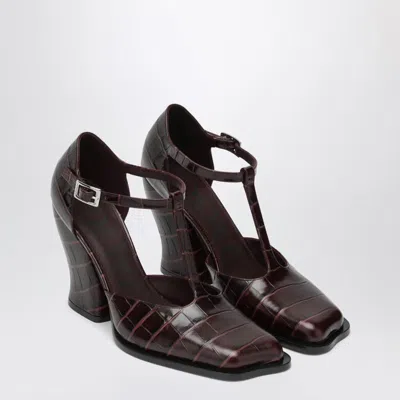 Loewe Burgundy Onda Tbar Pumps In Embossed Leather In Red