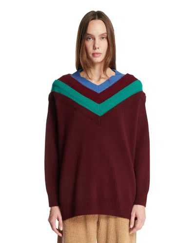 LOEWE BURGUNDY TROMPE L'OEIL WOOL SWEATER