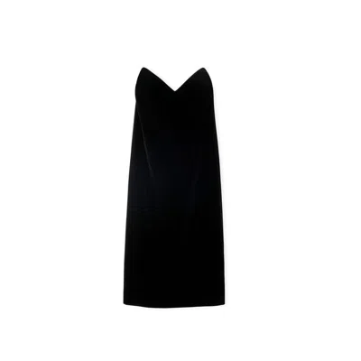 Loewe Strapless Cotton-blend Velvet Midi Dress In Black