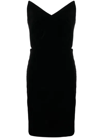 Loewe Strapless Cotton-blend Velvet Midi Dress In Black