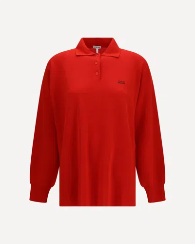 Loewe Button Embroidered Polo Shirt In Red