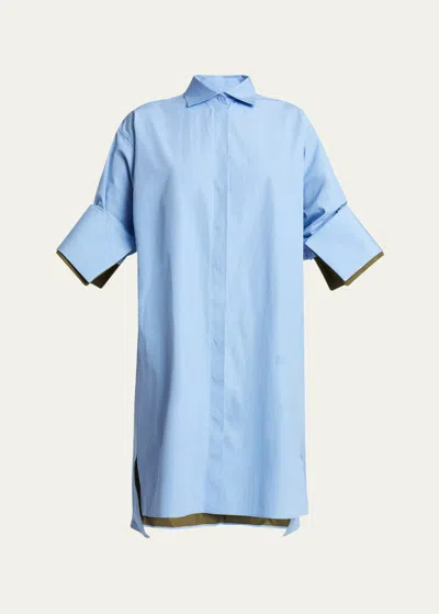 Loewe Button-front Shirtdress With Turned-up Sleeves In Clear Blue