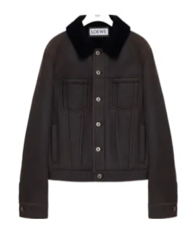 Loewe Button Shearling Trucker Jacket In Brown