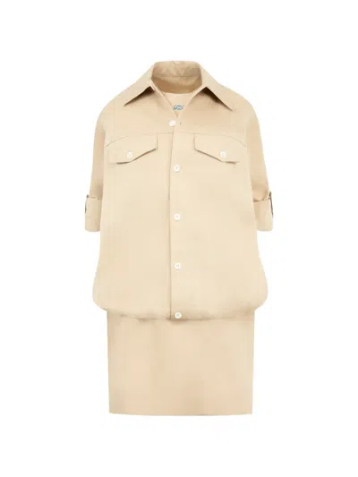 Loewe Button-up Layered-effect Dress In Neutral