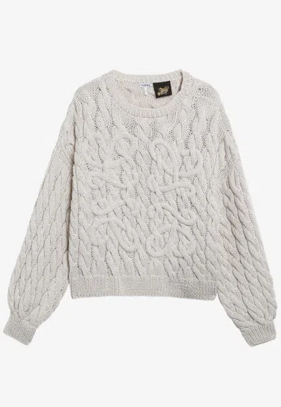 Loewe Cable Knit Anagram Sweater In Gray