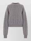 Loewe Cable Knit Crew Neck Wool Sweater In Gray