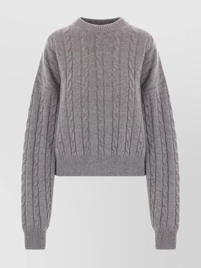 Loewe Cable Knit Crew Neck Wool Sweater In Gray