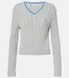 Loewe Cable-knit Cropped Cotton Sweater In Grey