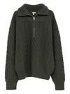 Loewe Aran-knit Wool Half-zip Turtleneck Sweater In Green