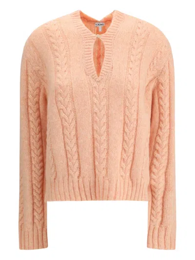 Loewe Cable-knit V-neck Sweater In Pink