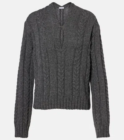 Loewe Cable-knit Wool Mouliné Sweater In Gray