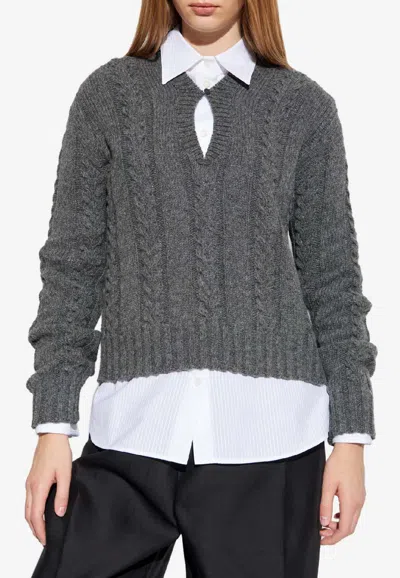 Loewe Cable-knit Wool Sweater In Gray