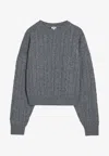 Loewe Cable Knit Crew Neck Wool Sweater In Gray