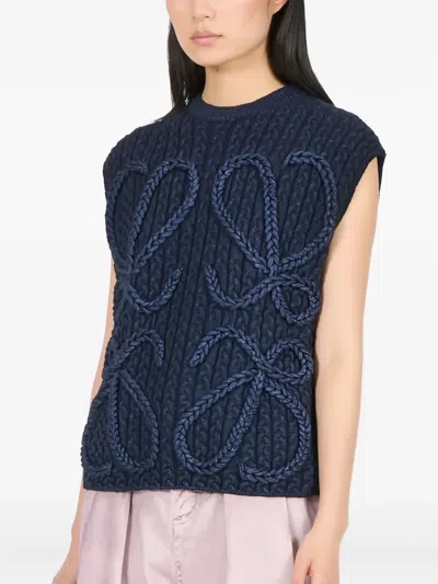 Loewe Cable-knit Vest In Blue