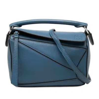 Pre-owned Loewe Calf Leather Mini Calfskin Puzzle Satchel In Blue