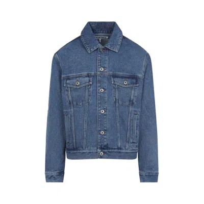 Loewe Calfskin-blend Denim Jacket With Embroidered Detail In Blue