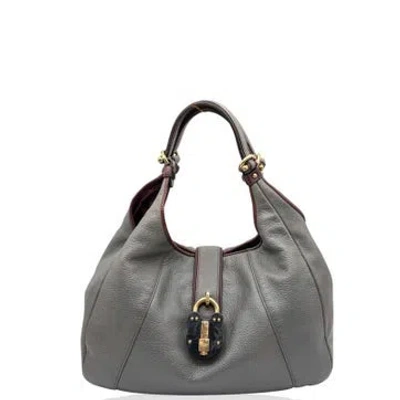 Pre-owned Loewe Calfskin Calle Padlock Hobo In Grey