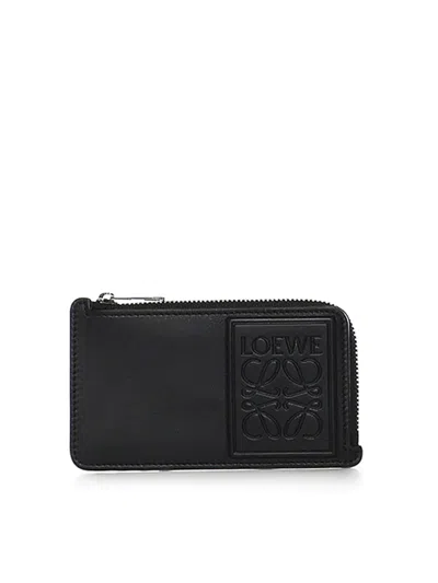 Loewe Calfskin Card Holder With Coin Pocket In Black