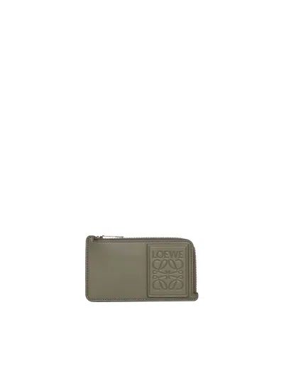 Loewe Calfskin Card Holder With Coin Pocket In Green