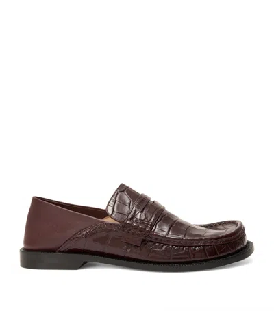 LOEWE CALFSKIN CROC-EMBOSSED CAMPO LOAFERS
