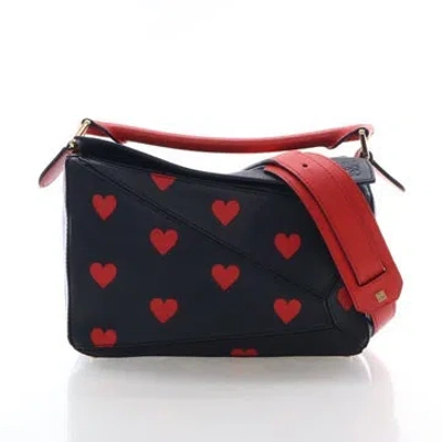 Pre-owned Loewe Calfskin Heart Puzzle Bag Small In Black