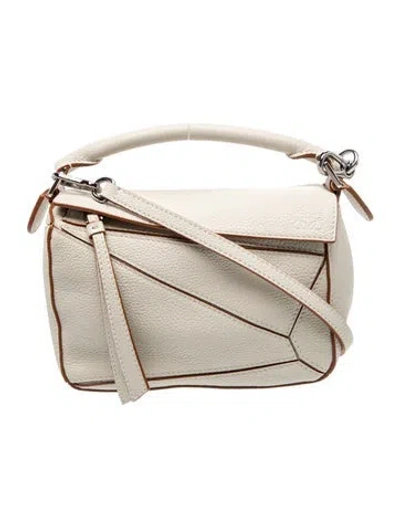 Pre-owned Loewe Calfskin Puzzle Mini In Neutral