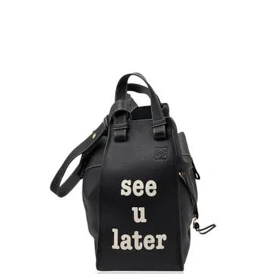 Pre-owned Loewe Calfskin "see U Later" Hammock Bag Large In Black