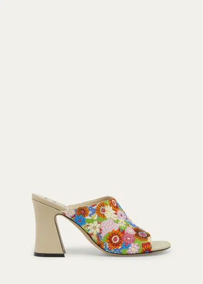 LOEWE CALLE FLORAL EMBROIDERED MULE SANDALS