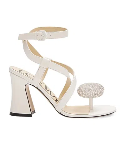 Loewe Calle Pebble Sandal In Lambskin And Rhinestones In White