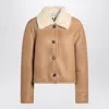 Loewe Shearling Jacket With Faux Fur Collar In Brown