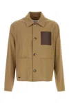 Loewe Cotton Jacket With Contrast Pocket And Front Pockets In Neutral