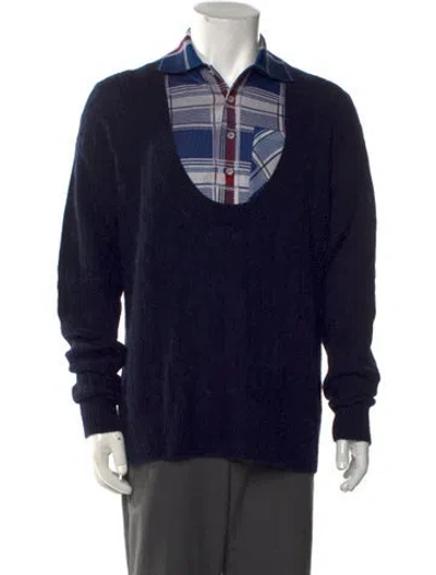 Pre-owned Loewe Camel Hair Printed Polo Sweater In Blue