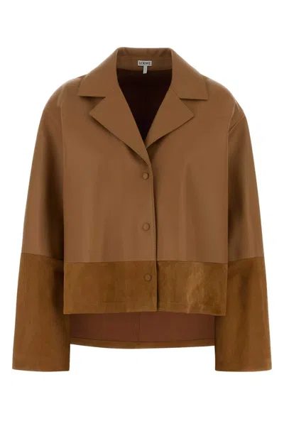 Loewe Leather Suede Shirt Jacket Long Sleeves In Brown
