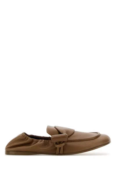 Loewe Camel Leather Toggle Loafers In Brown