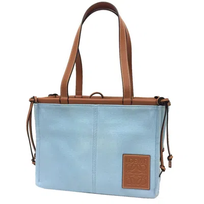 Pre-owned Loewe Camel Light Blue Canvas Leather Tote Bag ()