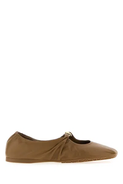 Loewe Women Camel Nappa Leather Pebble Ballerinas In Brown