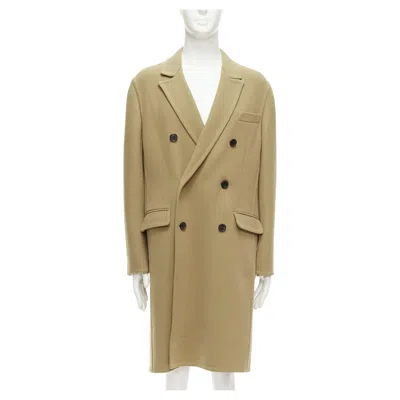 Pre-owned Loewe Camel Wool Cashmere Black Double Breasted Oversized Coat It46 S