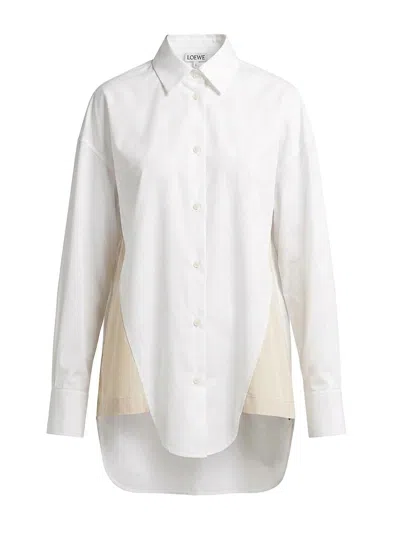 Loewe Womens White Curved-hem Relaxed-fit Cotton-blend Poplin Shirt In Metal