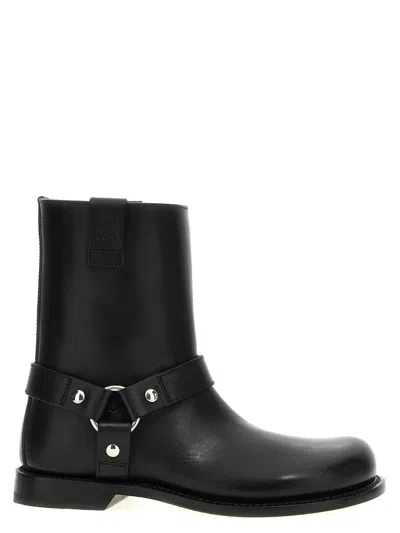 Loewe Campo Leather Harness Biker Boots In Black
