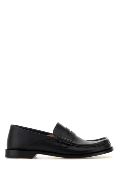 Loewe Black Leather Campo Flap Loafers In Animal Print