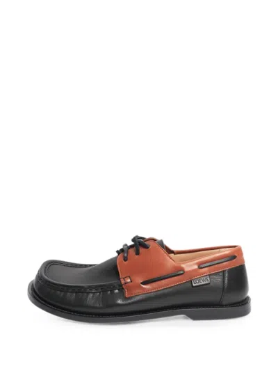 Pre-owned Loewe Campo Boat Shoes In Black