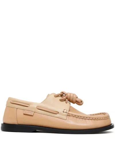 Loewe Women Beige Leather Loafers In Brown