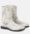 Loewe Campo Floral-print Brushed-suede Ankle Boots In White