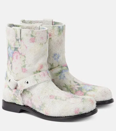 Loewe Campo Floral-print Brushed-suede Ankle Boots In Multi
